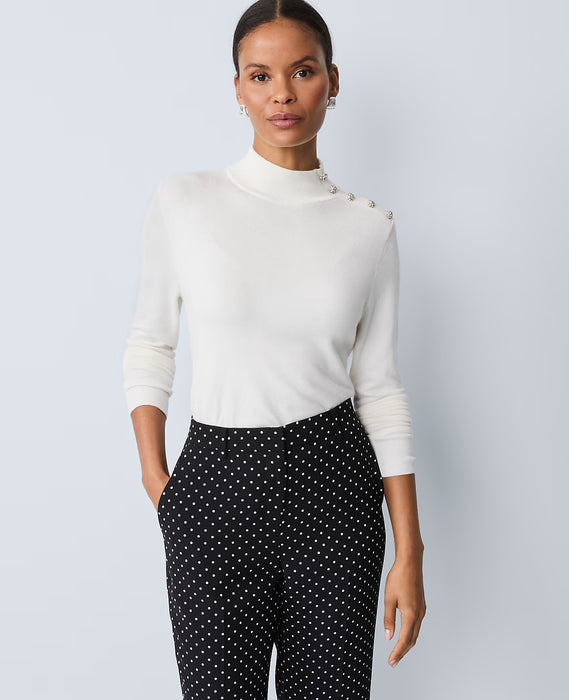 ANN TAYLOR Jersey de cuello alto con botones