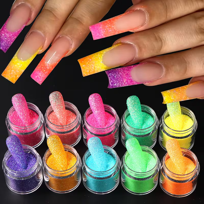 10 Botellas de Polvo de Uñas con Brillo de Azúcar Brillante, Efecto de Capa de Caramelo Iridiscente