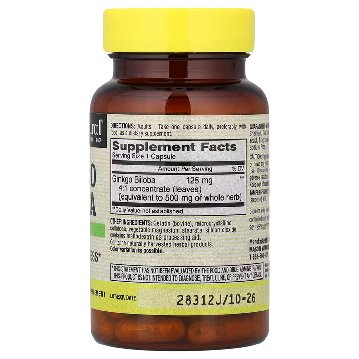 Mason Natural, Ginkgo Biloba de Hierba Entera, 60 Cápsulas (125 mg por cápsula)