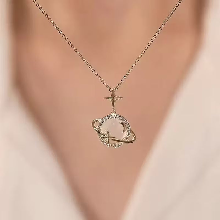 1 collar con colgante elegante para mujer, incrustado con piedra sintética