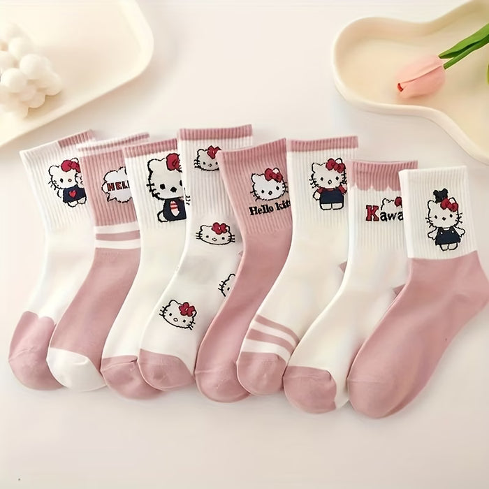 4 Pares de Calcetines de Media Caña para Mujer, con estampado de hello kitty Aleatorios