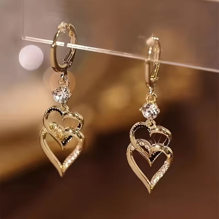 1 Par de Aretes de Corazón Dorado de Doble Capa