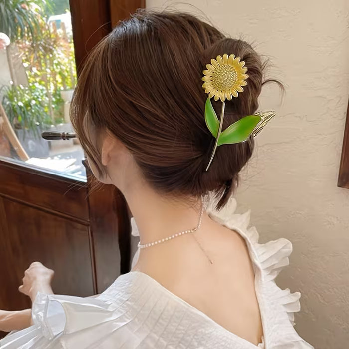 Mujeres Clips De Pelo De Girasol, Clips De Garra Con Forma De Flor De Moda