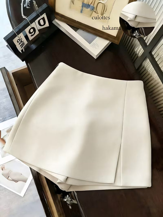 Pantalones falda con aberturas de cintura alta, tejido suave texturizado multifuncional