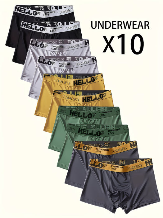 10 Piezas Bóxers para Hombres con Estampado "Hello" en la Cintura