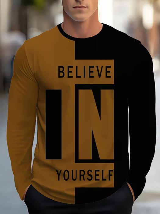 Camiseta Casual de Manga Larga Retro para Hombre con Bloques de Color
