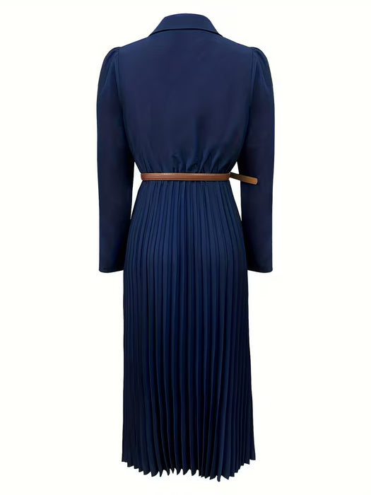 Vestido elegante de moda versátil con volantes y cinturón para mujer