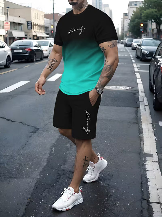 Conjunto casual de 2pcs para hombre con camiseta de manga corta y pantalon corto