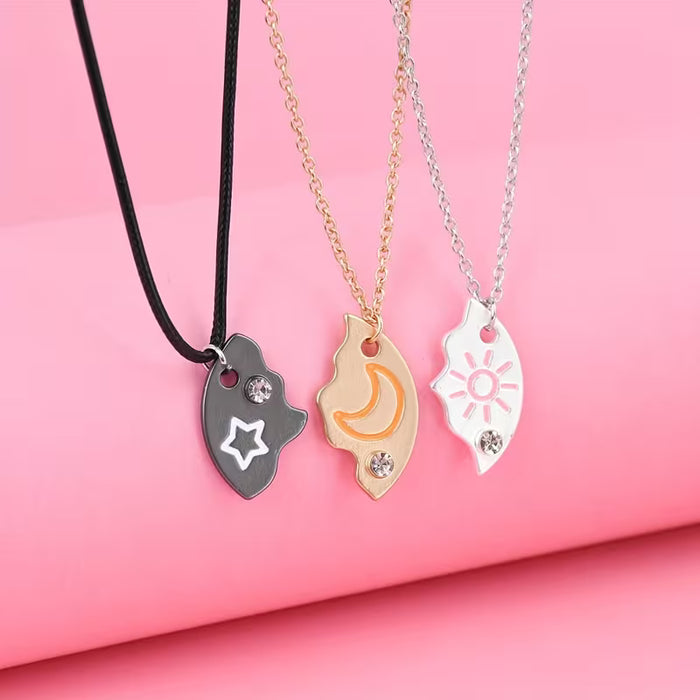 Collar de 3 piezas con estrella, luna y sol, para adolescentes