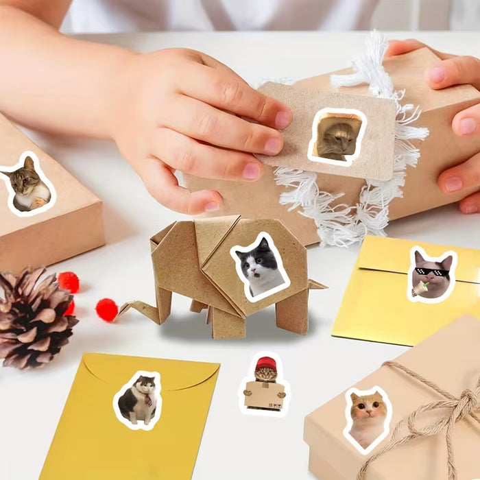GUTBD Rollo de 500 Stickers de Gatos - Etiquetas Autoadhesivas