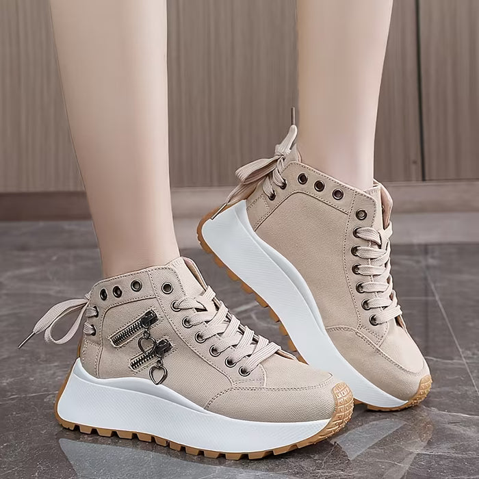 Zapatillas de mujer de caña alta, casuales, con plataforma que aumenta la altura y cremallera