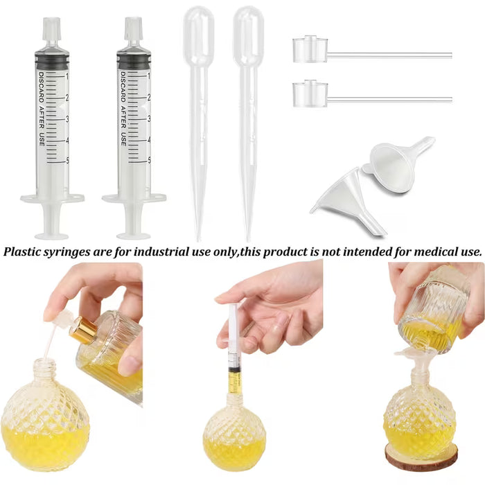 Set de Recarga de Perfume de 16: Embudo de Plástico, Pipeta, Gotero y Dispensador de Perfume