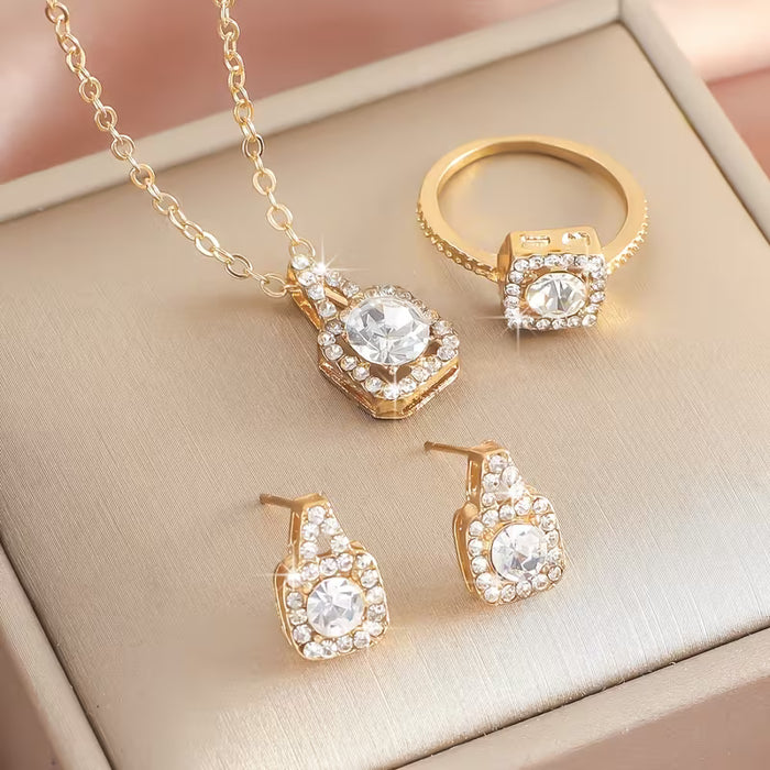 SHEIN Conjunto de Joyería Cuadrada Lujoso de 4 Piezas para Mujer