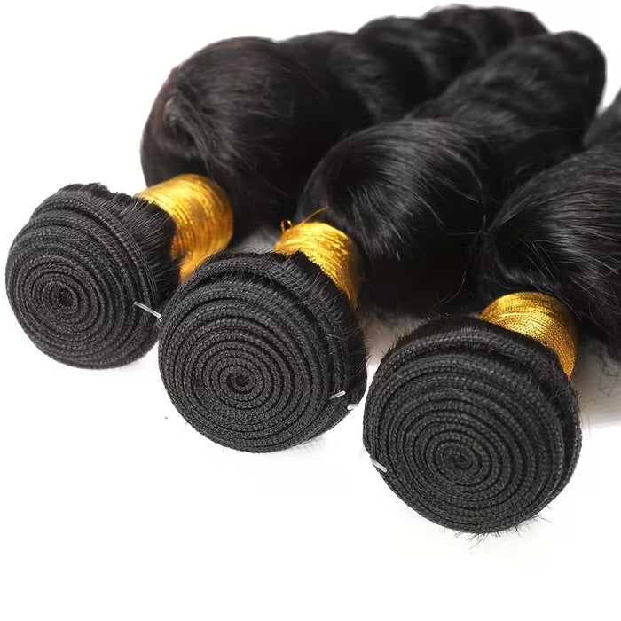 Tres Paquetes de Cabello sintético Ondulado Suelto, Extensiones de Cabello Negro