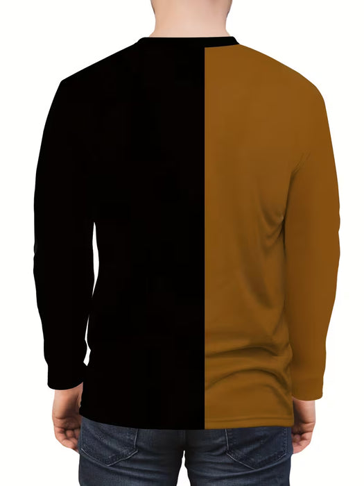 Camiseta Casual de Manga Larga Retro para Hombre con Bloques de Color