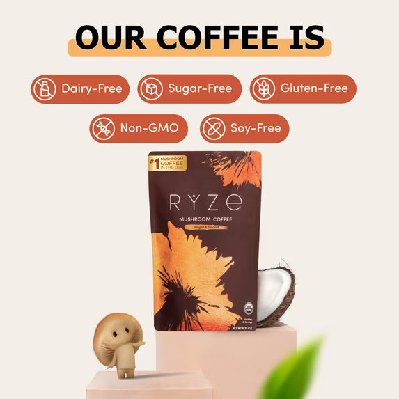 RYZE SUPERFOODS Café con sabor a champiñones, tostado medio, orgánico certificado por el USDA, con 6 hongos adaptógenos