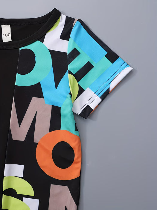 Conjunto de verano casual y elegante para niños con estampado geométrico colorido