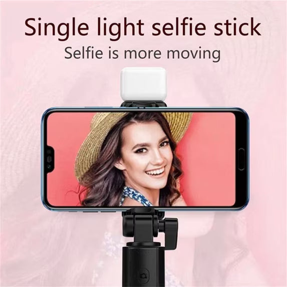 Trípode con palo selfie Bluetooth, control remoto inalámbrico desmontable y luz LED ajustable
