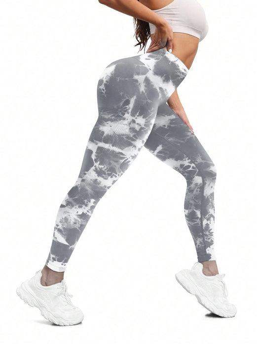 SHEIN Leggings de cintura alta con estampado tie-dye para mujer