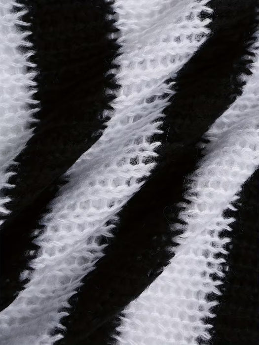 Suéter de playa gótico corto, rasgado, con cable y rayas, cuello redondo