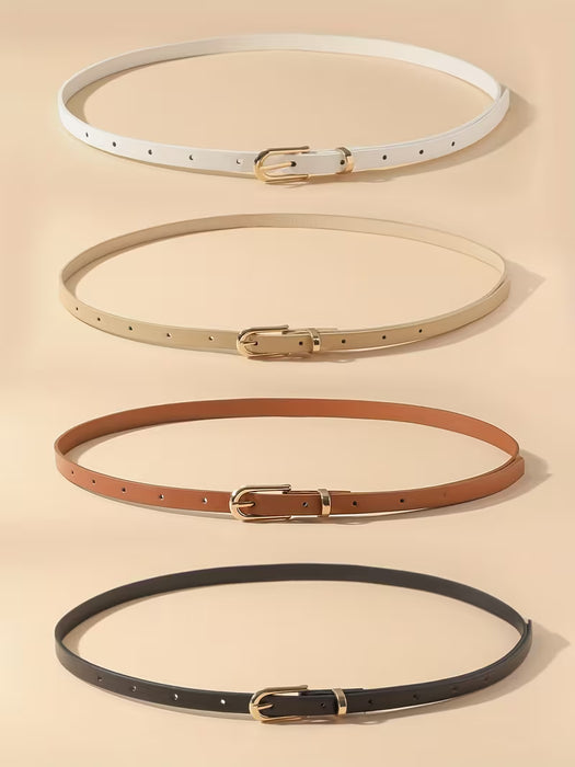Pack de 4 Cinturones de PU para Mujer Delgados de Moda