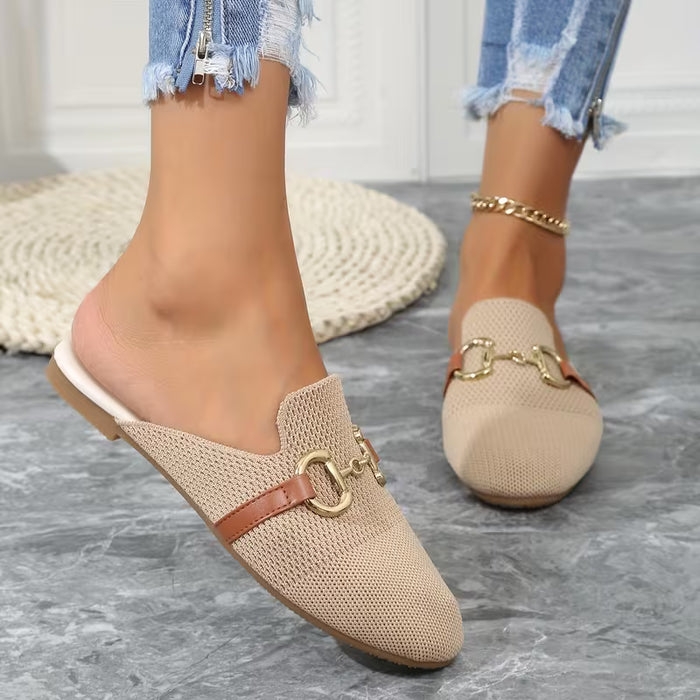 Zapatos Planos De Punto Casual Y Transpirables  Con Hebilla Metálica Decorativa