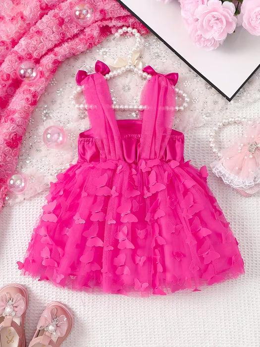 Vestido de Malla Color Sólido, con Tirantes, estampado de Mariposa 3D