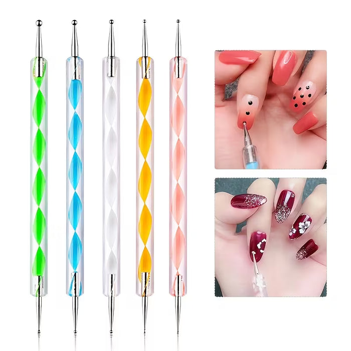 Pluma de Manicura con Doble Cabezal de Puntos de Flor y de Cuentas