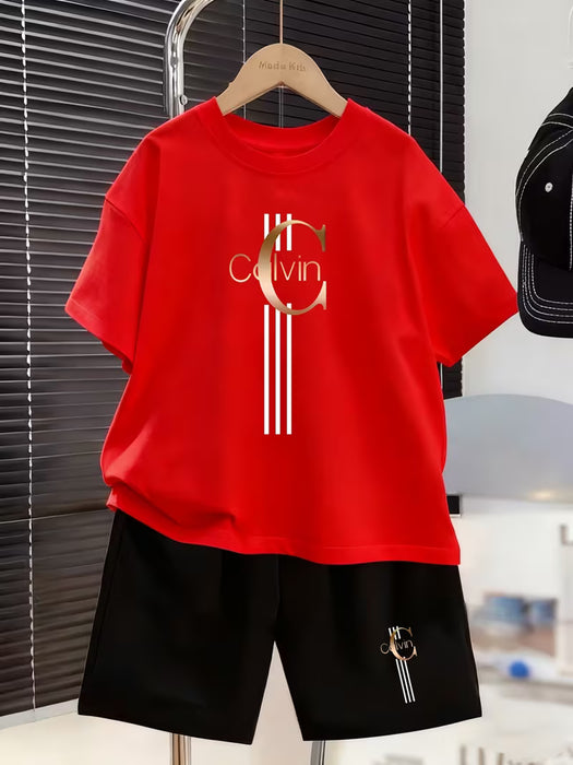 Camiseta casual de manga corta con cuello redondo con estampado de calvin