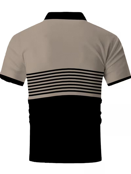 Camiseta de Verano para Hombre Estampado Color Block, Cuello y Mangas con Ribete en Contraste