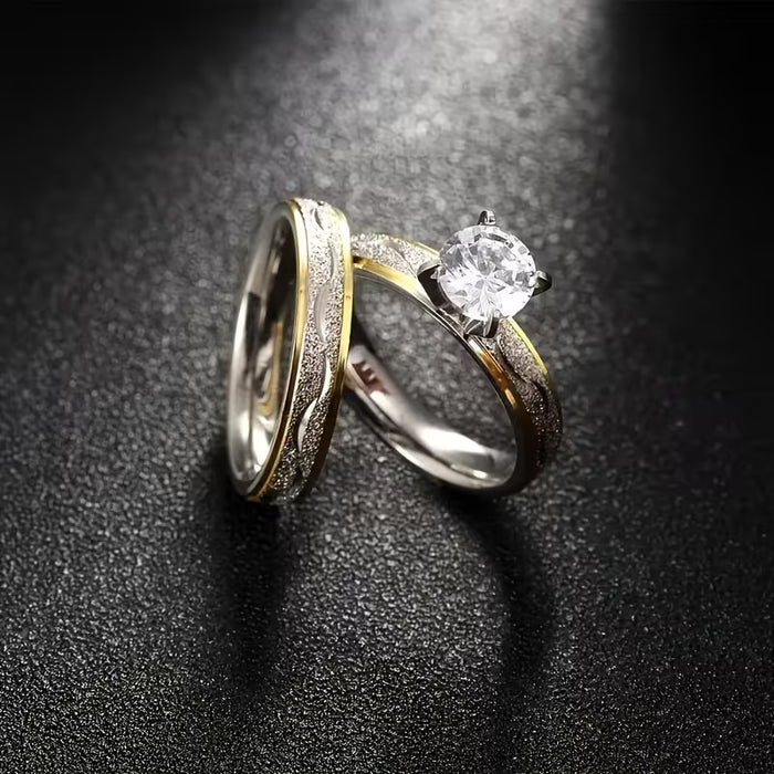 2 Anillos de Boda de Acero Inoxidable con Zirconia Sintética para Mujeres Anillos de Promesa