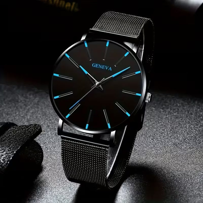 Juego de 5 Piezas de Reloj y Pulsera para Hombre - Reloj Analógico de Cuarzo