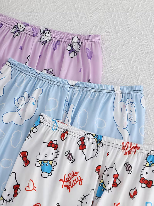 3pcs Pijamas de Mujer Dibujos Animados KT Gato Pantalones de Dormir