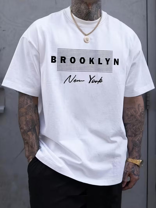 Camiseta de hombre "BROOKLYN" con estampado de letras y cuello redondo