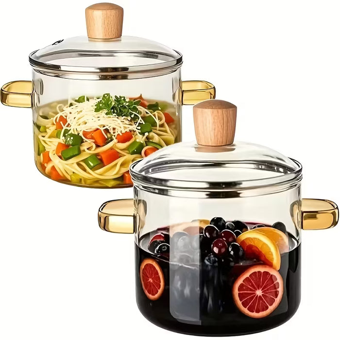 1 olla a baja temperatura de borosilicato resistente al calor con cubierta y doble asa