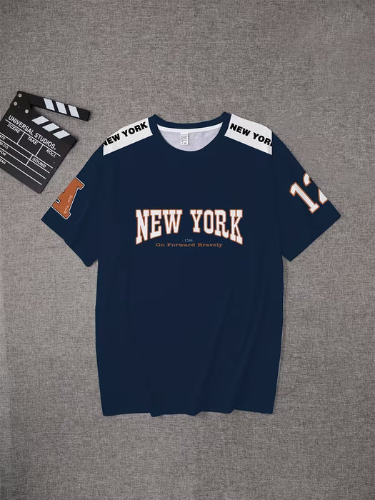 Camiseta casual de hombre con estampado de letras NUEVA YORK
