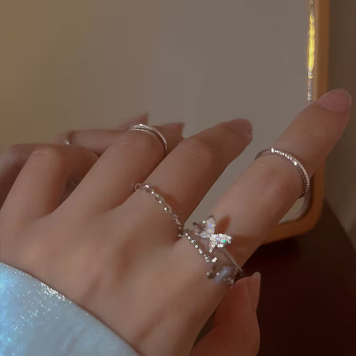 Juego de Anillos Ajustables de Mariposa con Círculo Abierto para Mujer