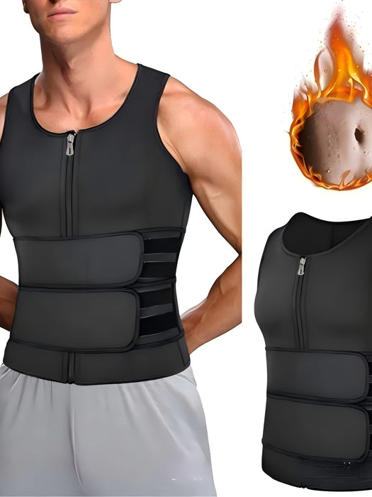 Chaleco de entrenamiento de sauna de neopreno para hombre con cinturón de cintura con cremallera