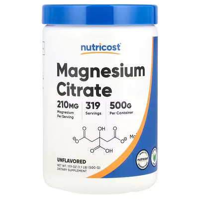 Nutricost, citrato de magnesio, sin sabor, 210 mg, 500 g (17.9 oz)