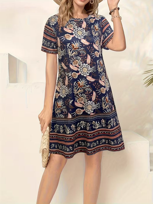 Vestido midi de manga corta para mujer con estampado de cachemira