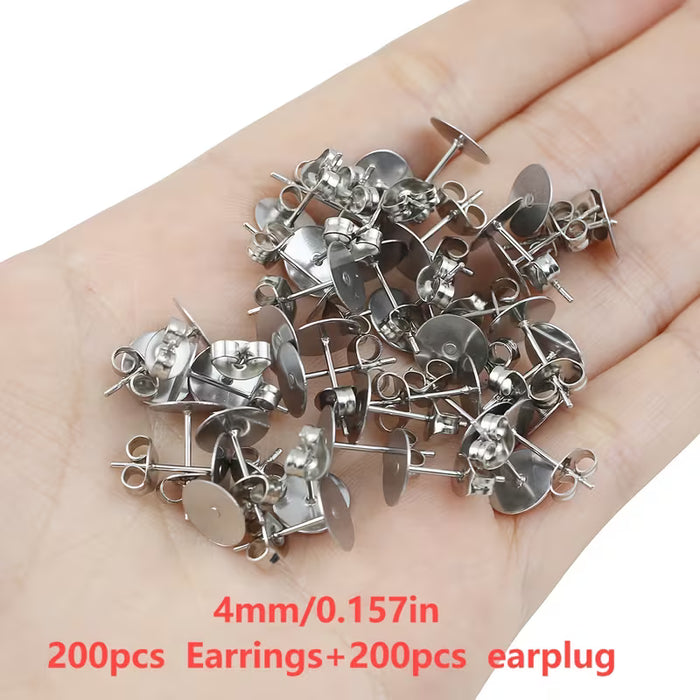 100 Pares (200 piezas) Soporte para Aretes, Estilo Vintage en Acero Inoxidable de 4mm