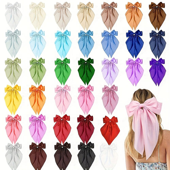 15 Lazos para el Cabello de Poliéster de Colores Aleatorios con Colas Largas