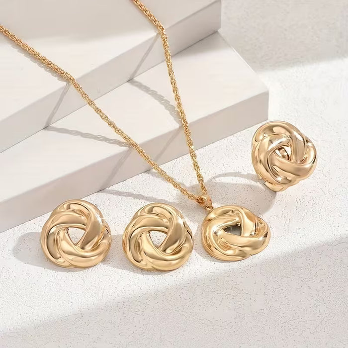 Juego de 3 piezas: Conjunto de collar, aretes y anillo para mujer con forma de rosa