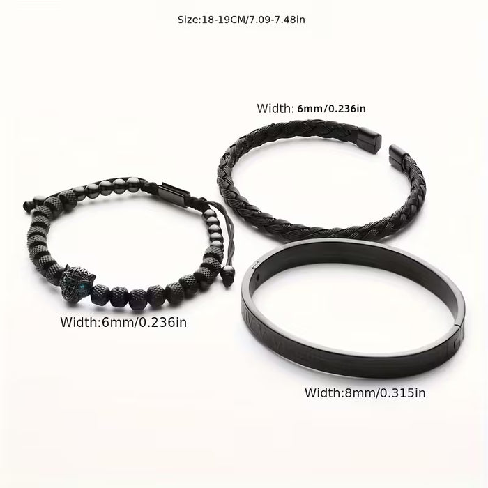 Juego de 3 piezas de pulsera trenzada clásica hecha a mano estilo hip hop para hombre