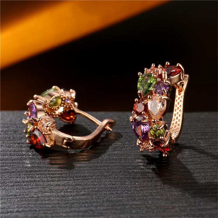 Pendientes con cierre de flor de amor de cristal multicolor y esmalte