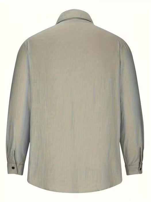 Camisa Cárdigan Casual de Solapa con Estampado de Lino de un Lado para Hombre