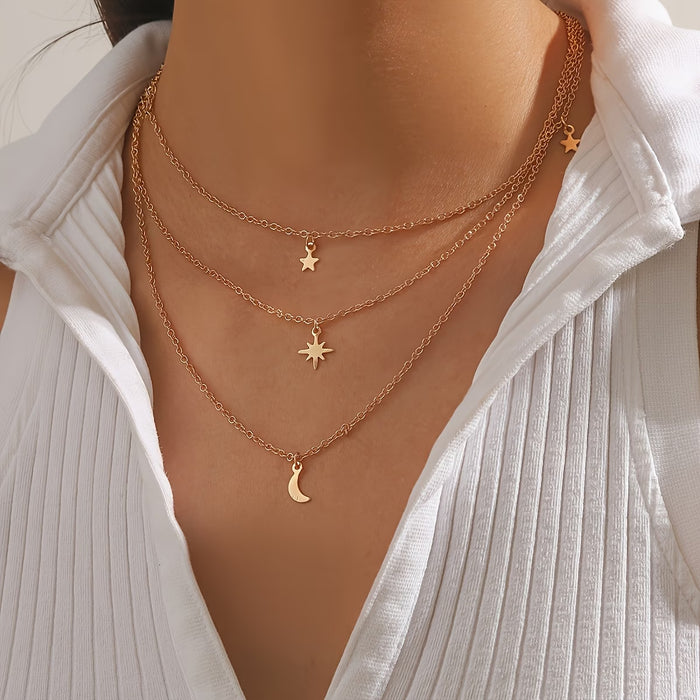 1 Collar con Colgante de Estrella y Luna para Adolescentes, Ideal para Uso Diario