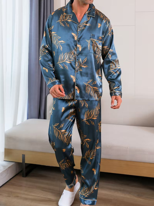 Pijama cómodo para hombre de verano, manga corta y pantalones largos