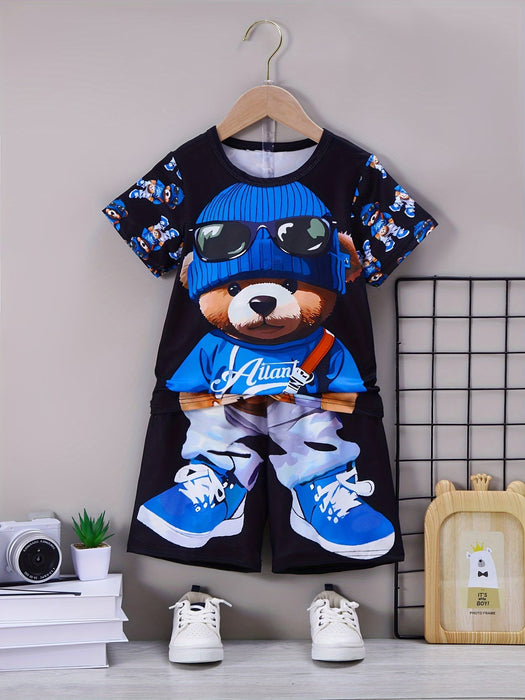 Conjunto Casual de 2 piezas de Camiseta de Manga Corta con Cuello Redondo y Estampado Genial, y Pantalones Cortos