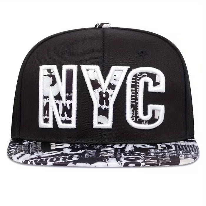 2 Gorra bordada con estampado de periódico de Nueva York, en blanco y negro
